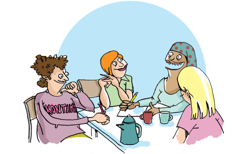 illustration fire kvinder til forældremøde