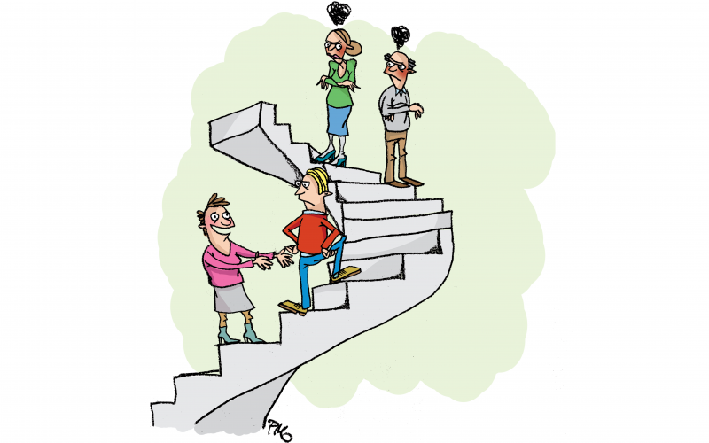 Illustration af trappe med forældre på