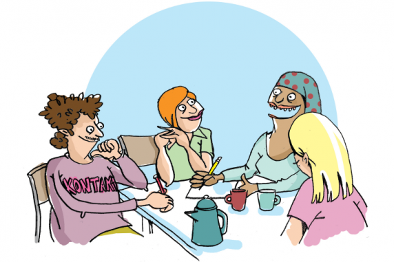 illustration fire kvinder til forældremøde